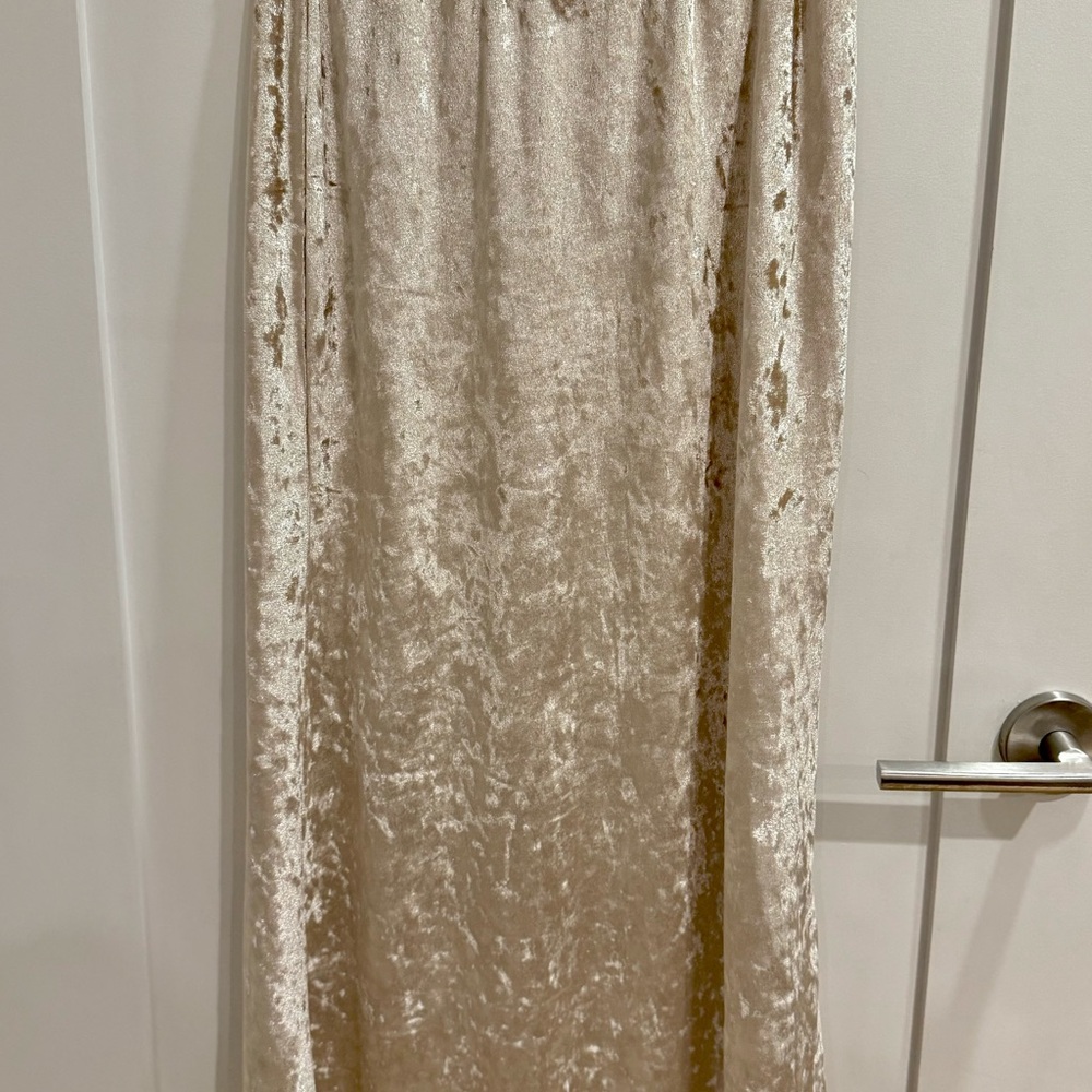 NWT Crushed Velvet Stretch Maxi Skirt in Champagne